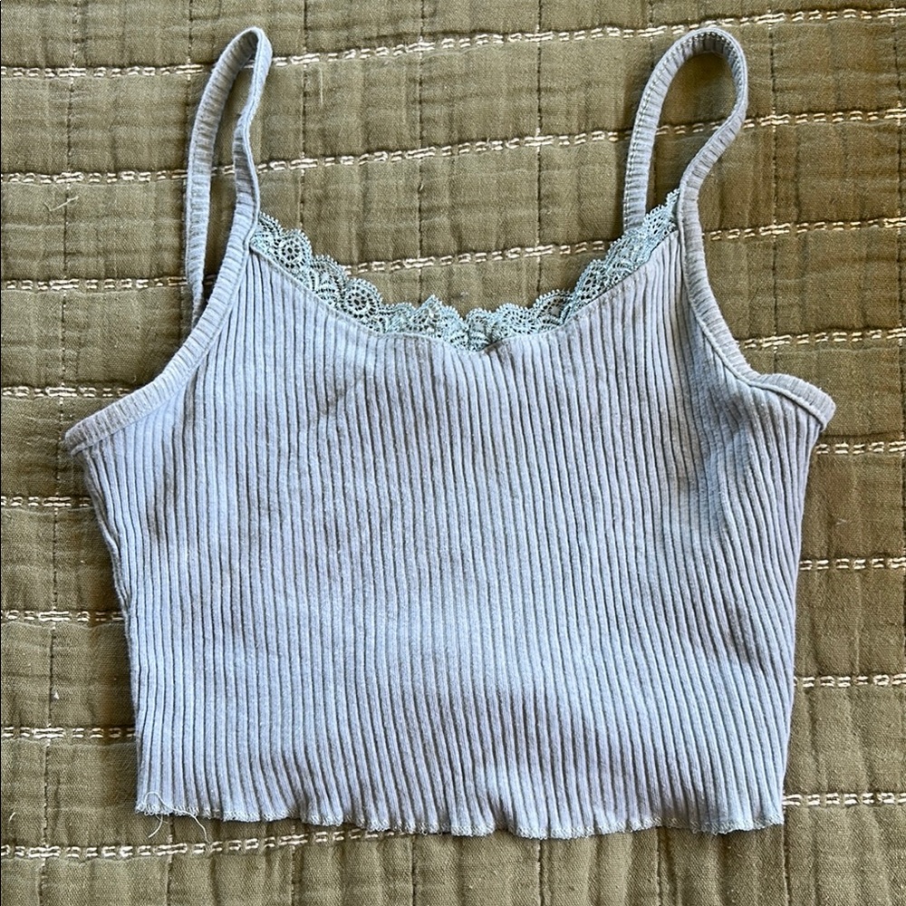 Women's Ribbed Lace Trim Tank Top